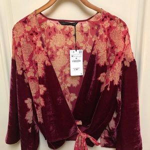 NWT Zara Kimono Top with Tie Front